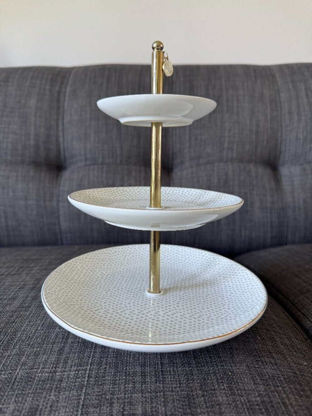 West Emory Estate Collection Golden Three Tier Textured Ceramic Jewelry Tray